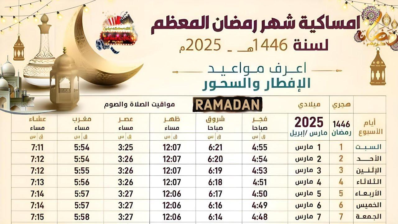 كل عام وانتم بخير.. إمساكية رمضان 2025 ومواقيت الصلاة وعدد ساعات الصوم وافضل الادعية لاستقبال الشهر الكريم