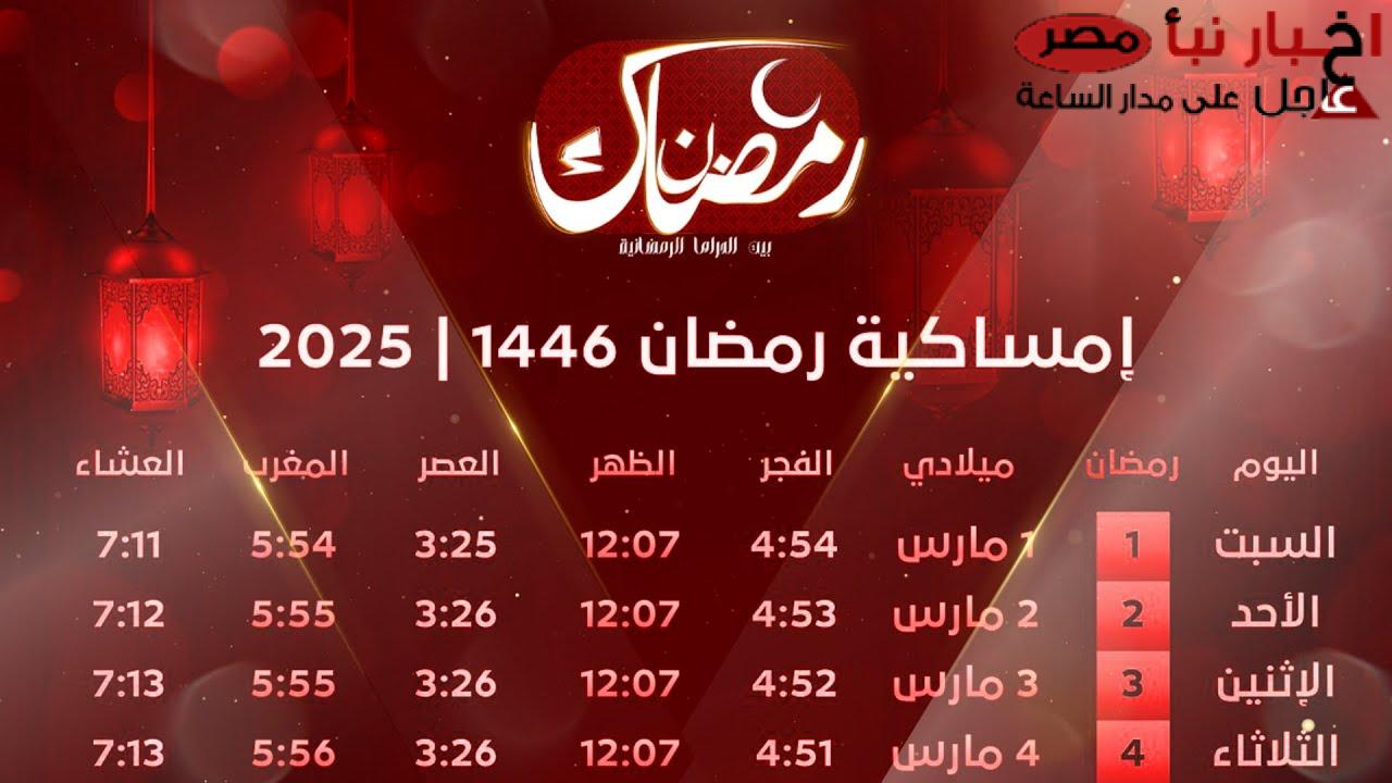 “إمساكية رمضان” مواقيت الصلاة في رمضان 2025 جميع المحافظات